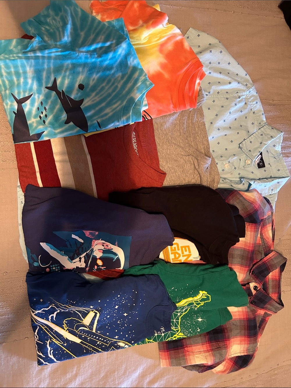 Assorted boys t shirt Lot Place Lands End large 10/12 button down plaid